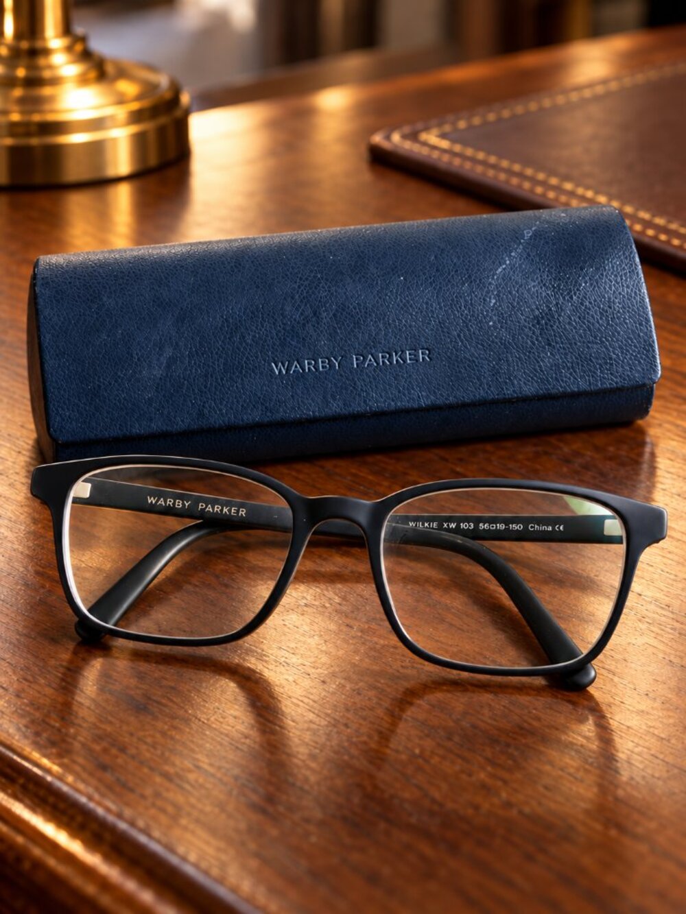 Warby Parker Eyeglasses Frames WILKIE XW 103 Matte Black White 56-19-150 & Case